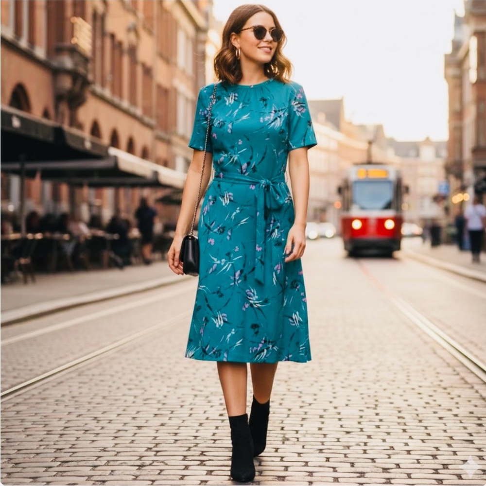 Vintage Blue Green Midi Dress